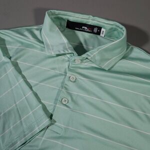 RLX Ralph Lauren Polo Shirt Mens Medium Mint Green Striped Golf Performance